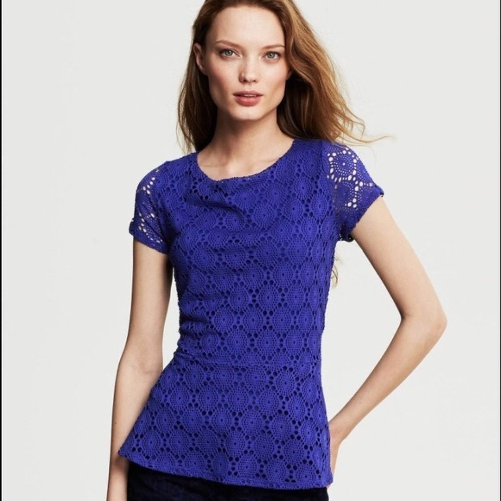 Banana Republic Lace Short Sleeve Blouse - Blue